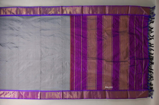Warm grey with Royal Purple borders Ten Yards Silk Saree by Shreenivas Silks PSSR019564