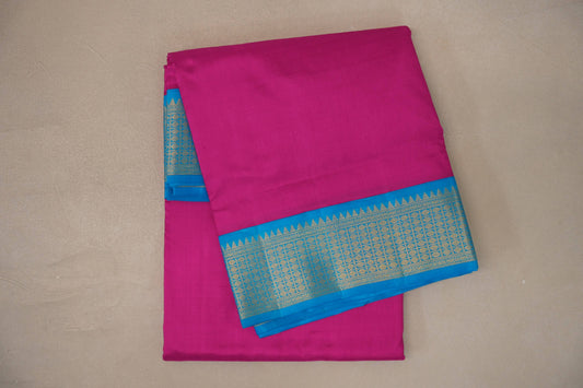 Bright Rani Pink with aqua blue borders Ten Yards Silk Saree by Shreenivas Silks PSSR019565