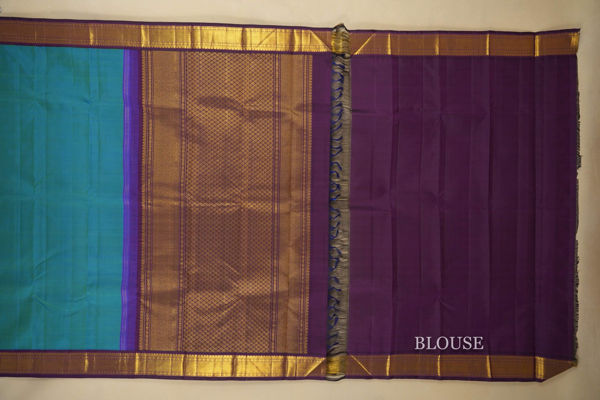 Aqua Blue Vintage Kanjivaram Silk Saree  Blouse