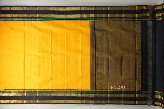 Mango Yellow with Black Rettai Pettu Borders Vintage Kanjivaram Silk Saree paloo