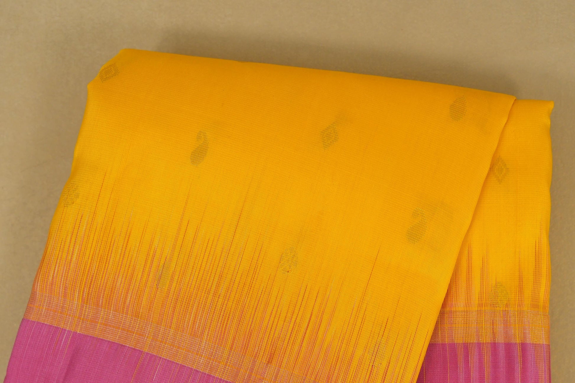 Bright Yellow with Pink Borders Light Weight Kanchipuram Silk Saree body zoom