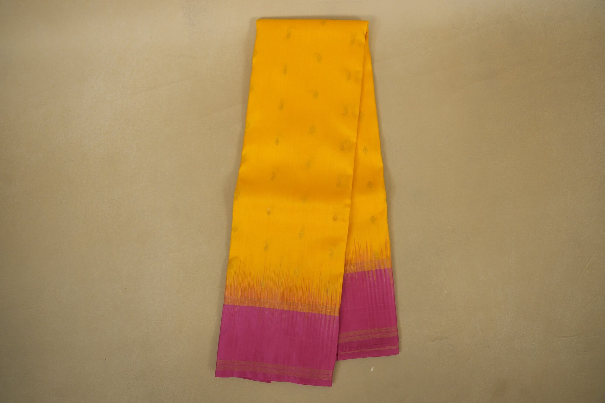 Bright Yellow with Pink Borders Light Weight Kanchipuram Silk Saree