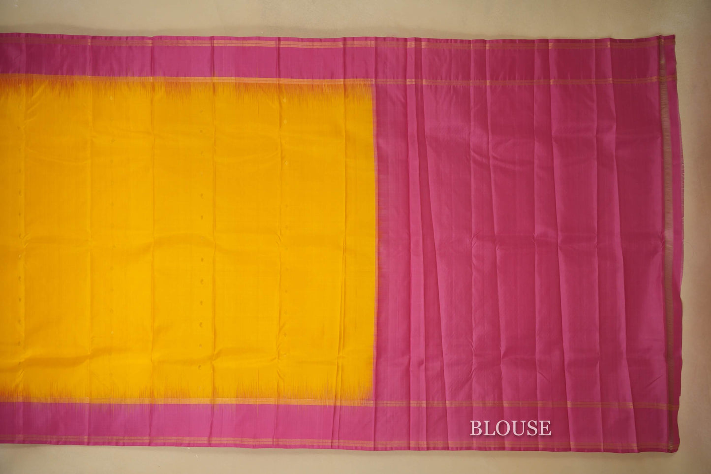Bright Yellow with Pink Borders Light Weight Kanchipuram Silk Saree blouse