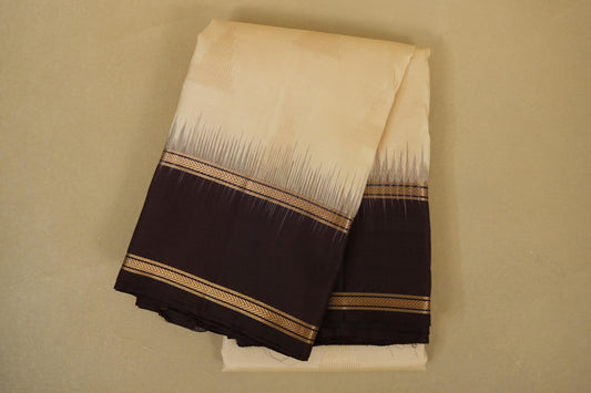 folded Cream with Dark Coffee Brown Borders Light Weight Kanchipuram Silk Saree