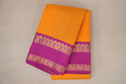 Mango Orange with Bright Magenta Rettai Pettu Borders Vintage Kanjivaram Silk Saree by Shreenivas Silks PSSR019571