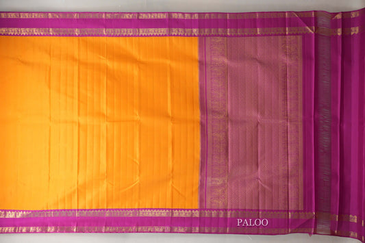Mango Orange with Bright Magenta Rettai Pettu Borders Vintage Kanjivaram Silk Saree by Shreenivas Silks PSSR019571