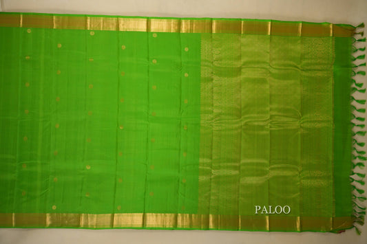Bright Parrot Green Light Weight Kanchipuram Silk Saree paloo