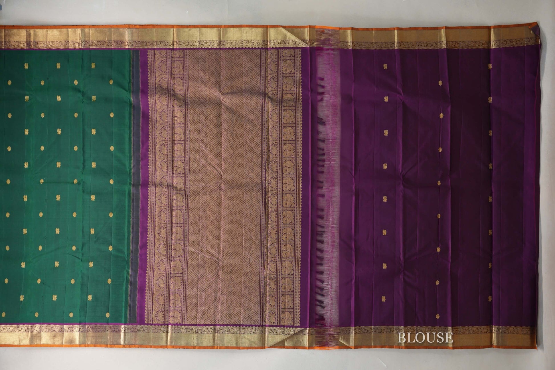 Deep Bottle Green Vintage Kanjivaram Silk Saree blouse