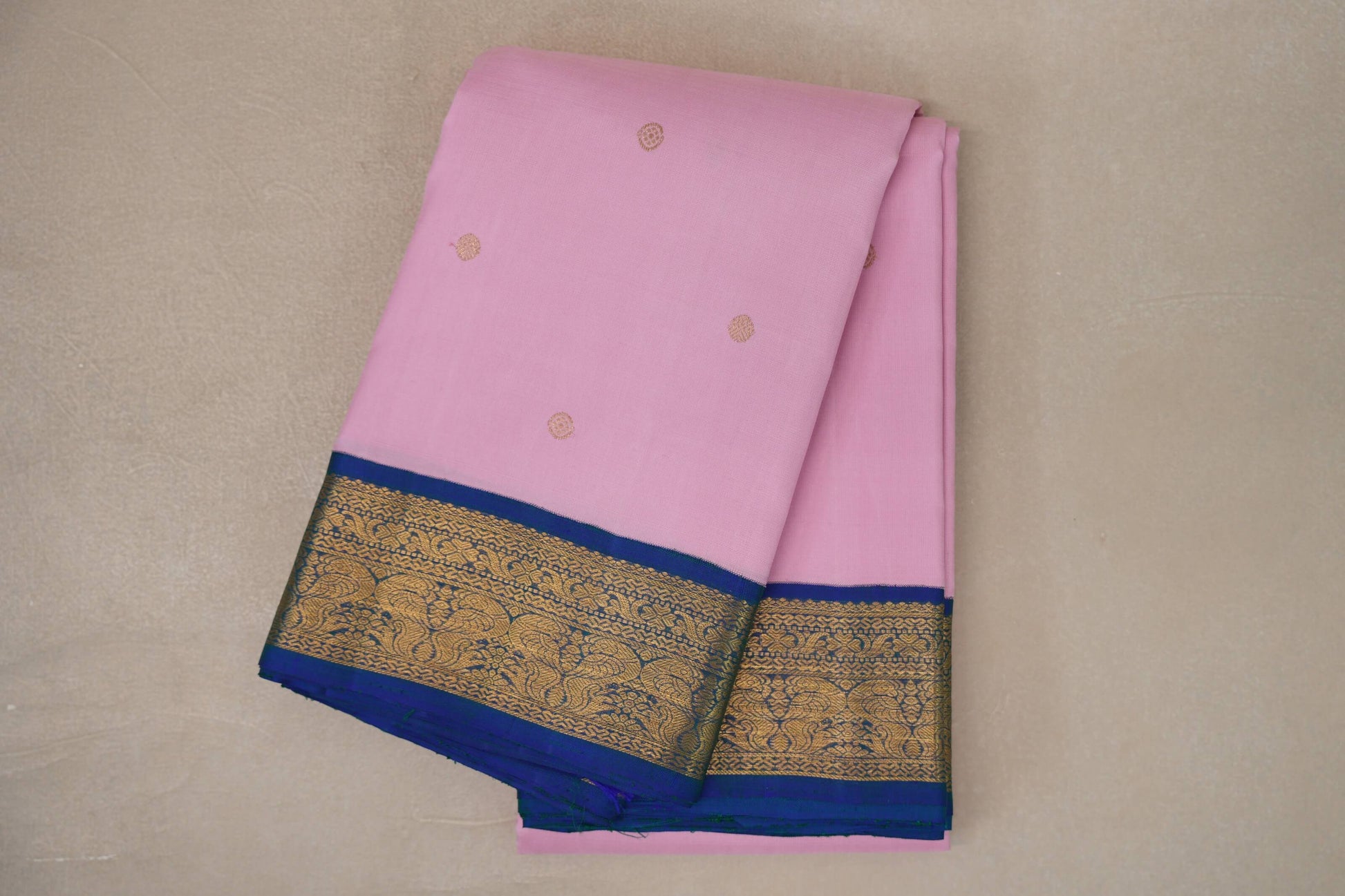 Baby Pink with Peacock Blue Borders Vintage Kanjivaram Silk Saree