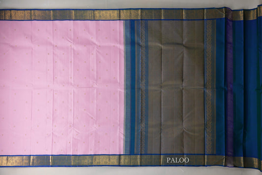 Baby Pink with Peacock Blue Borders Vintage Kanjivaram Silk Saree by Shreenivas Silks PSSR019574