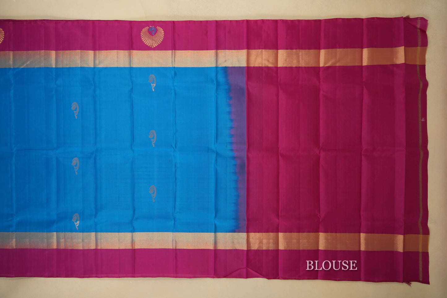 Bright Blue Light Weight Kanchipuram Silk Saree  blouse