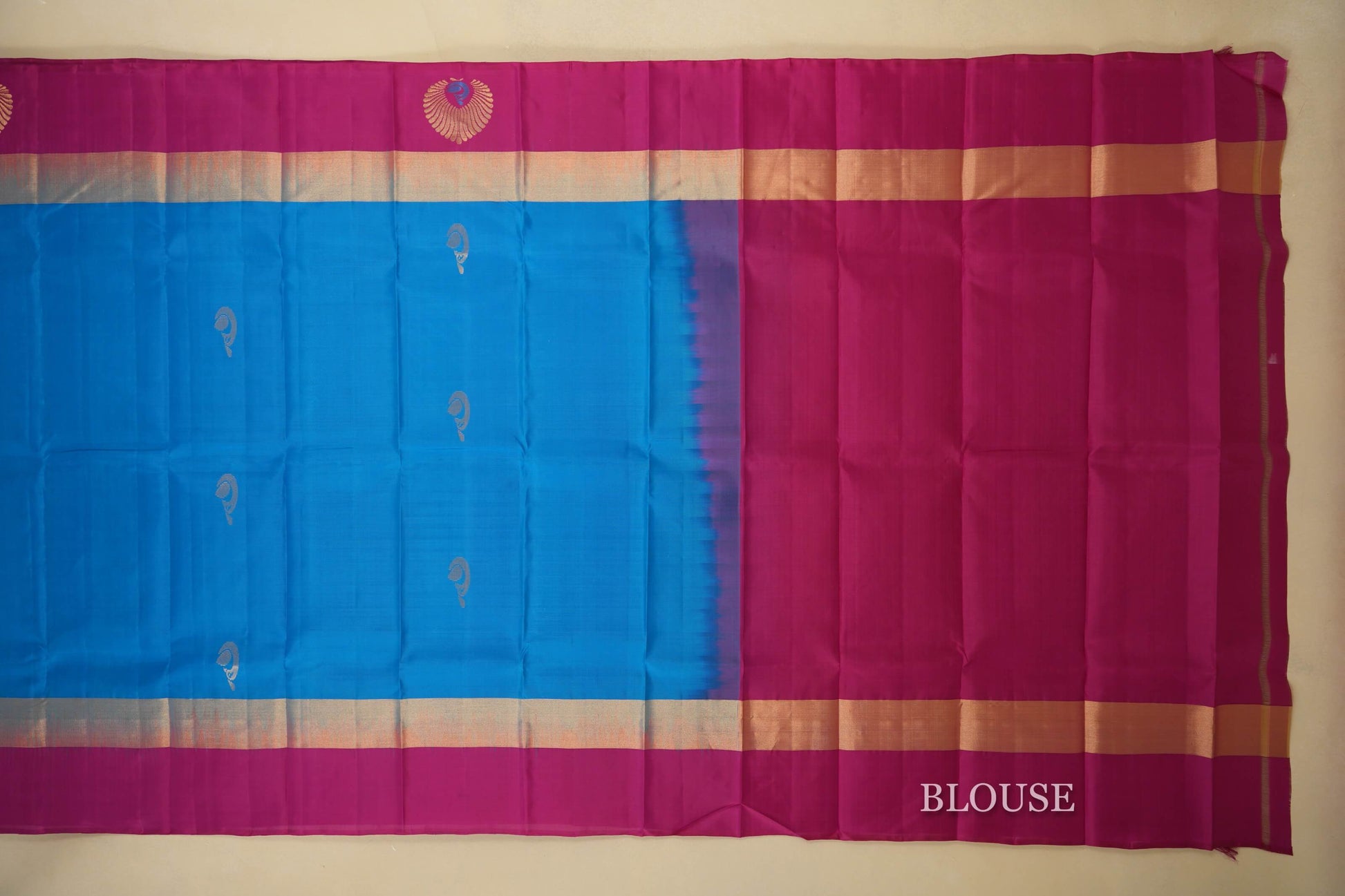 Bright Blue Light Weight Kanchipuram Silk Saree  blouse