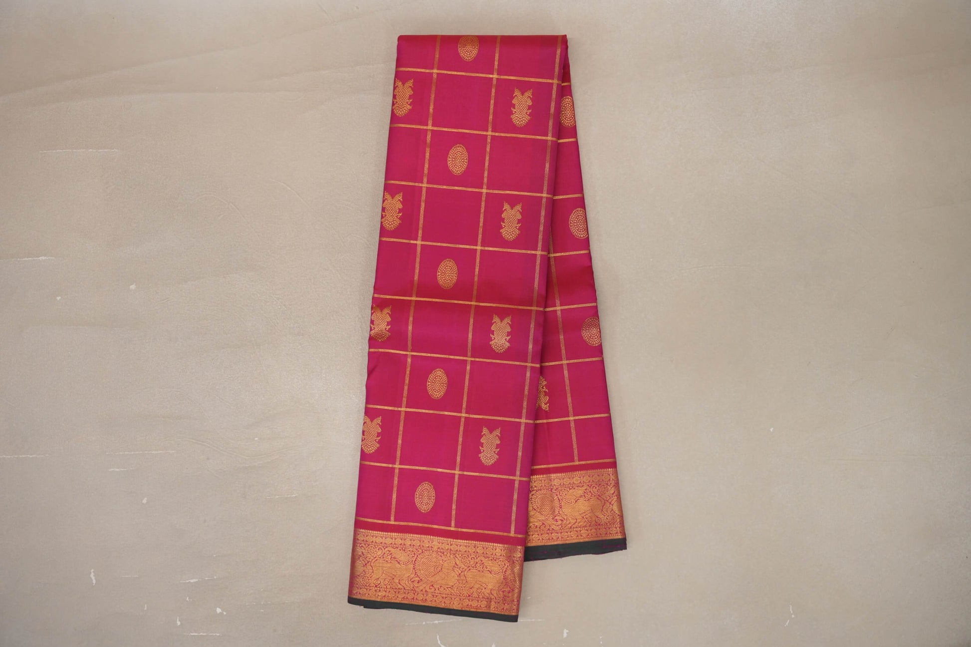 Online Reddish Pink with Zari Checks Vintage Kanjivaram Silk Saree