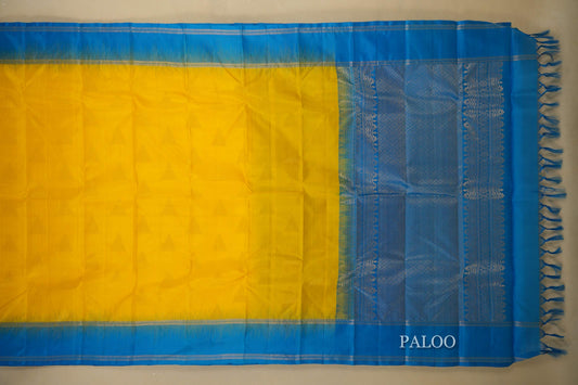 Bright Yellow Light Weight Kanchipuram Silk Saree paloo