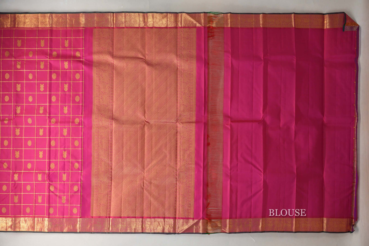 Reddish Pink with Zari Checks Vintage Kanjivaram Silk Saree blouse