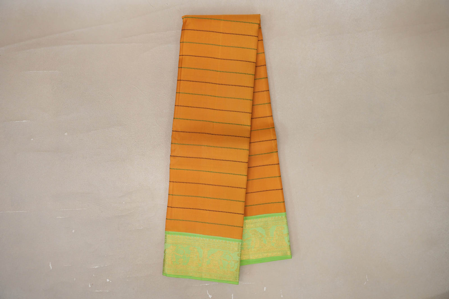 Online  Mango Yellow with Pastel Green Borders Vintage Kanjivaram Silk Saree