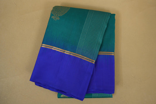 Folded Teal Green Light Weight Kanchipuram Silk Saree