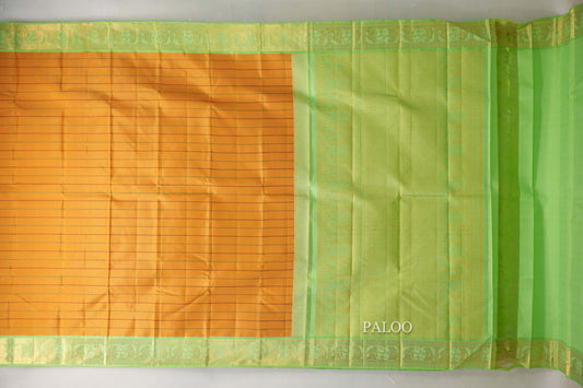 Mango Yellow with Pastel Green Borders Vintage Kanjivaram Silk Saree by Shreenivas Silks PSSR019577