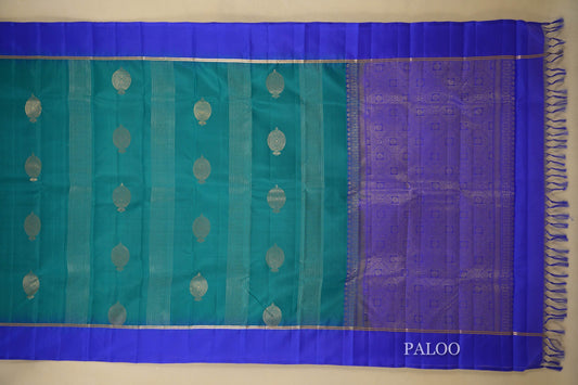 Teal Green Light Weight Kanchipuram Silk Saree paloo