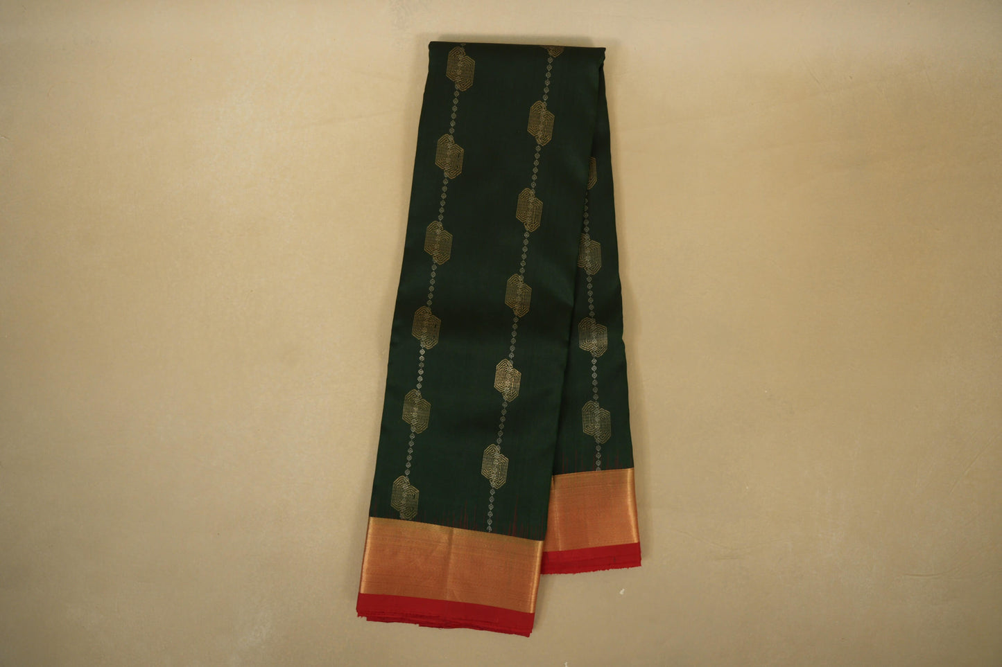 Bottle Green with Red Borders Light Weight Kanchipuram Silk Saree 