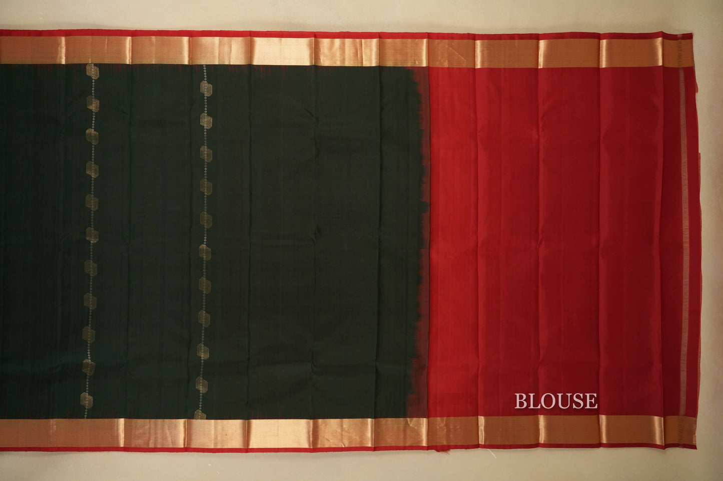 Bottle Green with Red Borders Light Weight Kanchipuram Silk Saree blouse
