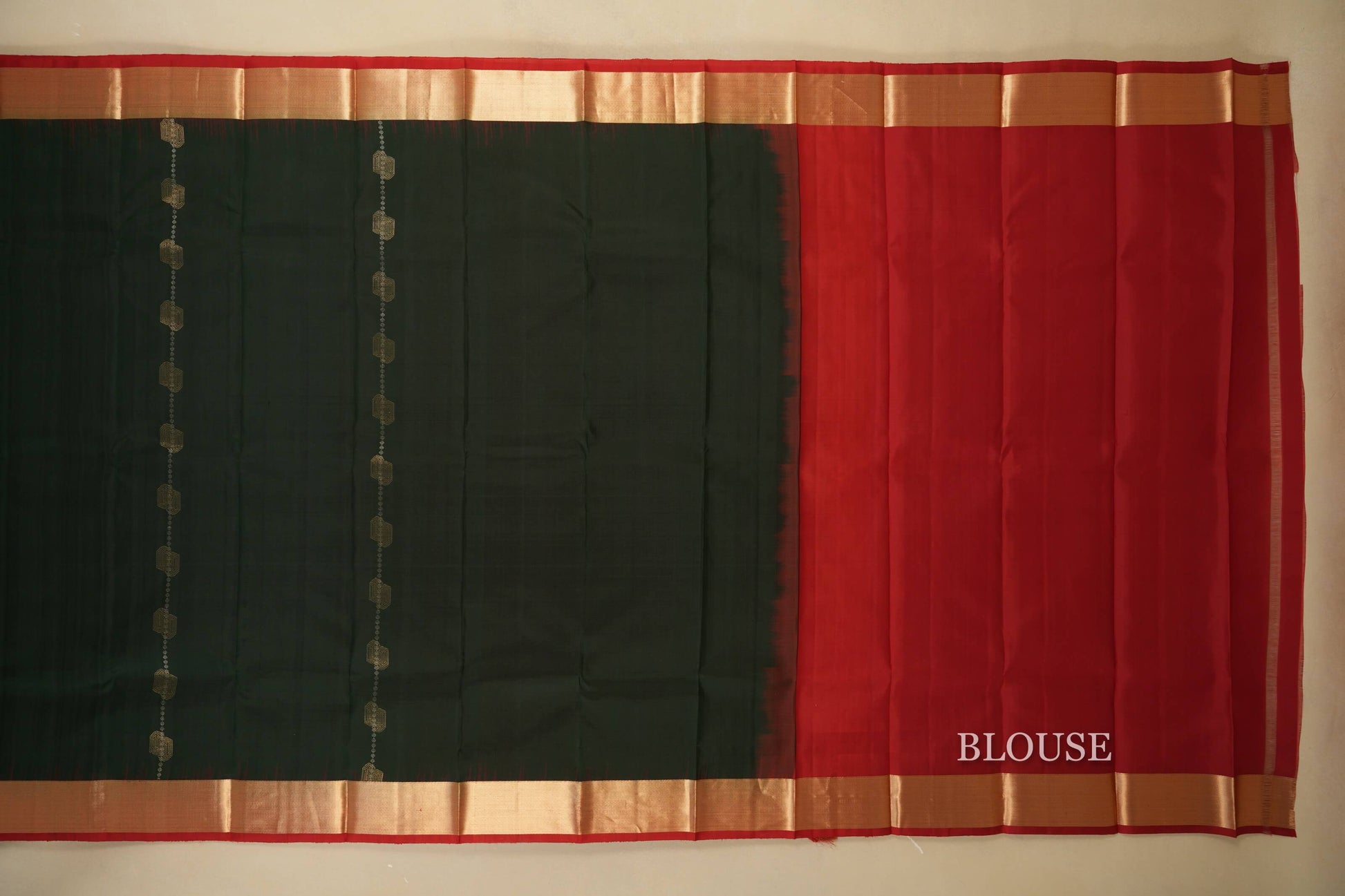 Bottle Green with Red Borders Light Weight Kanchipuram Silk Saree blouse