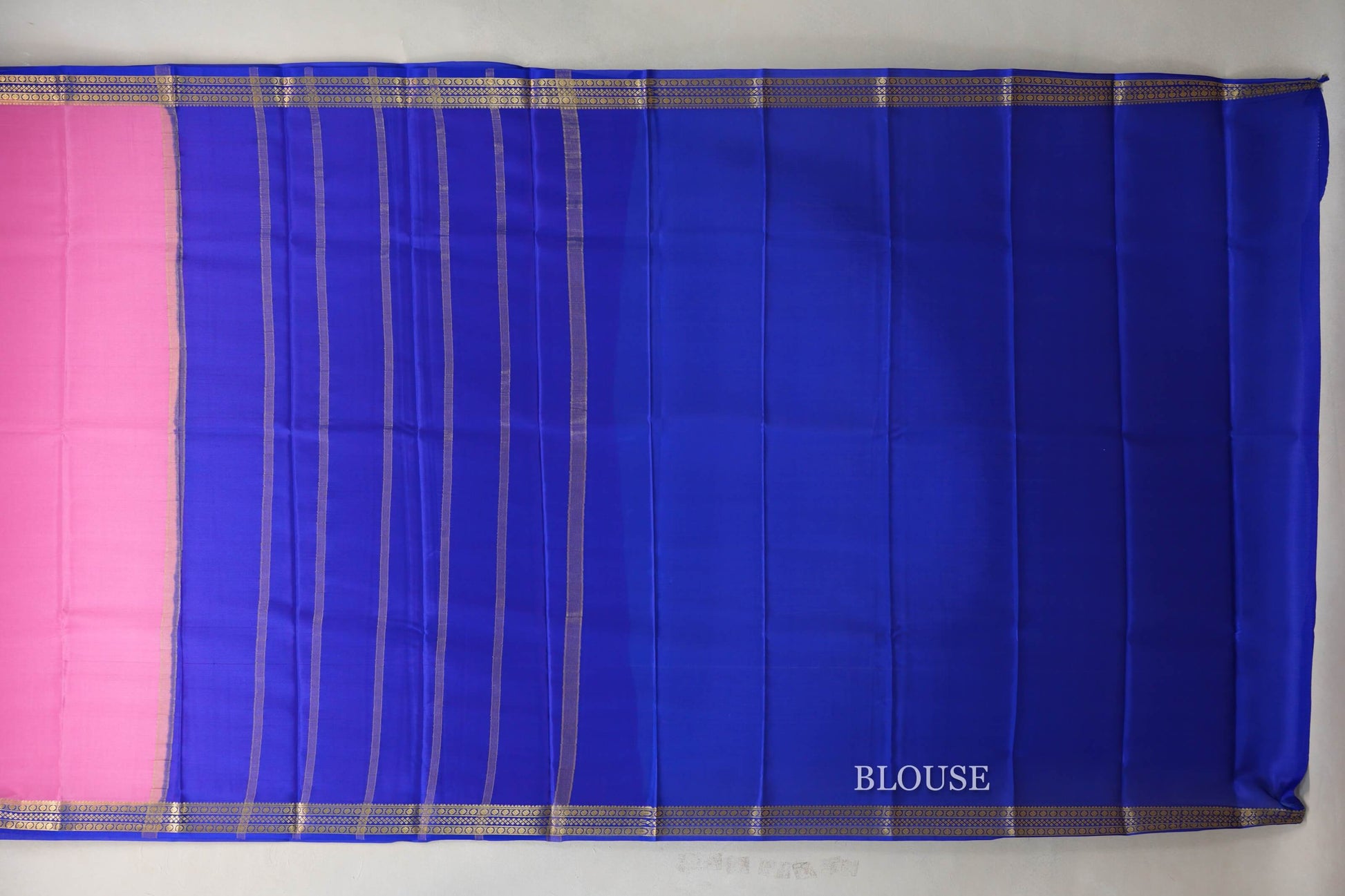 Rose Pink with Royal Blue Borders Mysore Silk Saree blouse