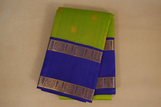  folded Parrot Green Vintage Kanjivaram Silk Saree