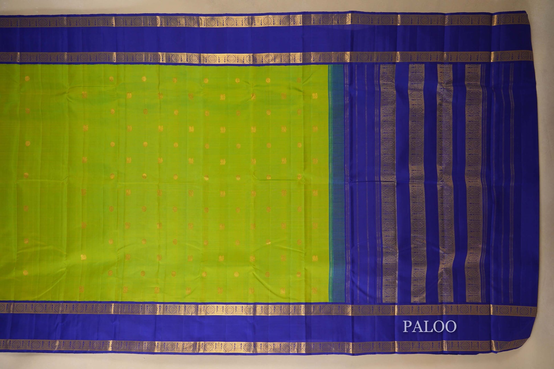 Parrot Green Vintage Kanjivaram Silk Saree paloo