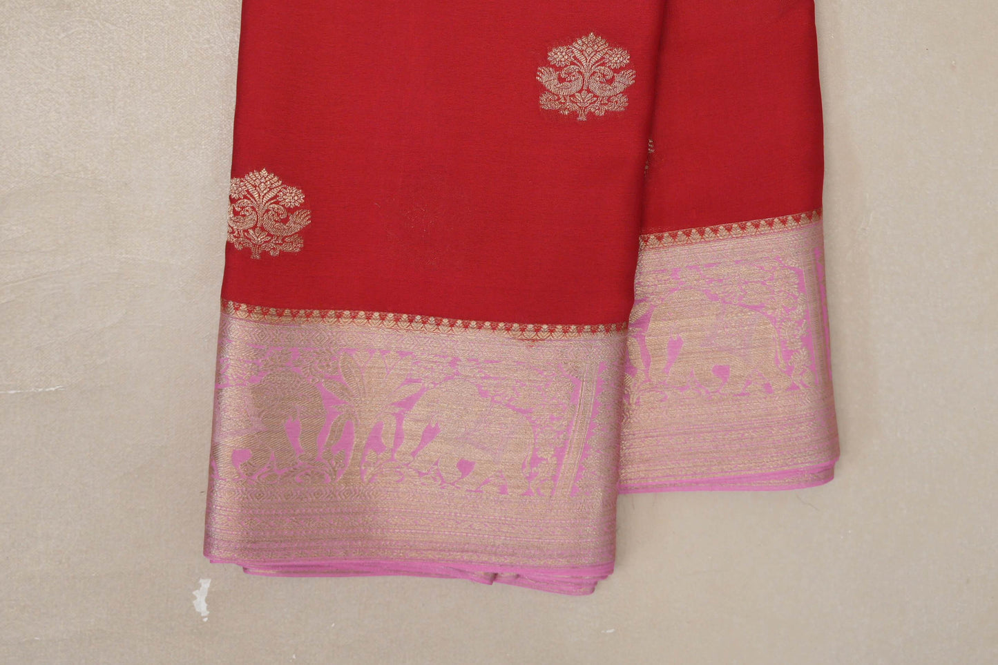 Bright Red Mysore Silk Saree borders