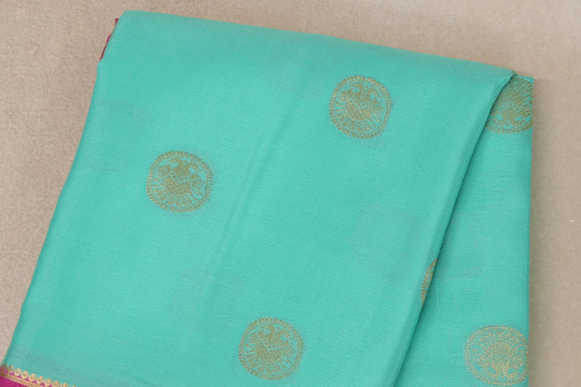 Aqua Blue with Rani Pink Borders Mysore Silk Saree body