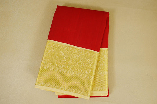 folded Bright Red with Cream Borders Vintage Kanjivaram Silk Saree