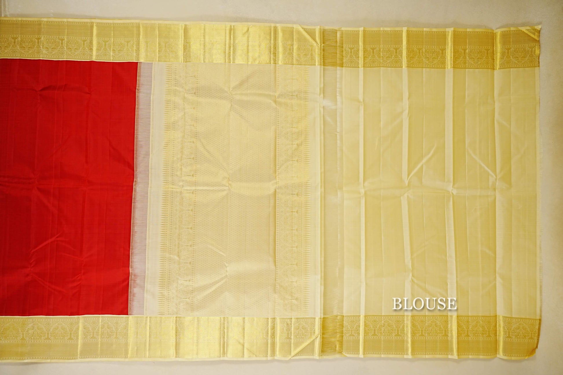 Bright Red with Cream Borders Vintage Kanjivaram Silk Saree blouse