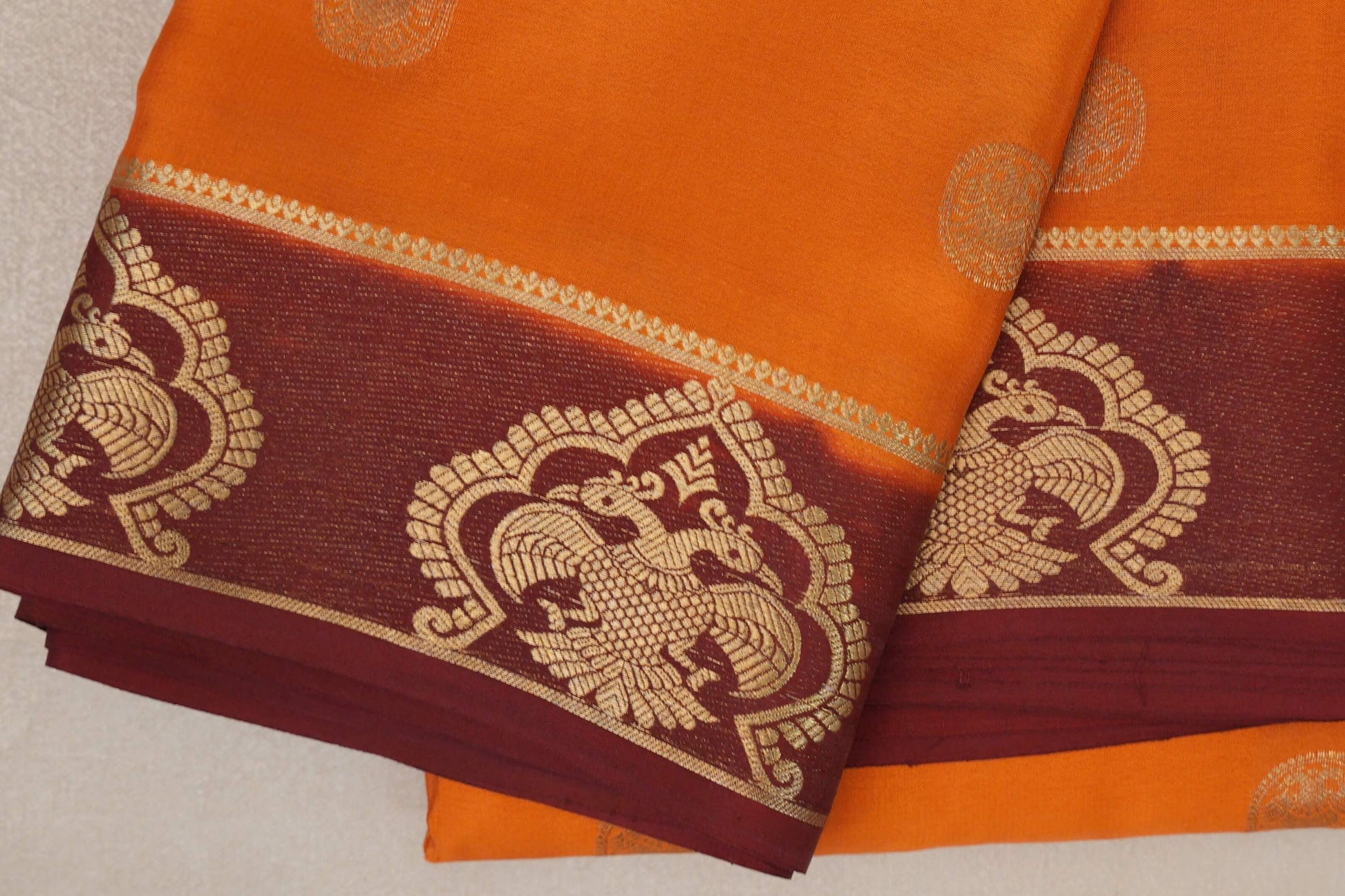 Mustard Orange Mysore Silk Saree borders