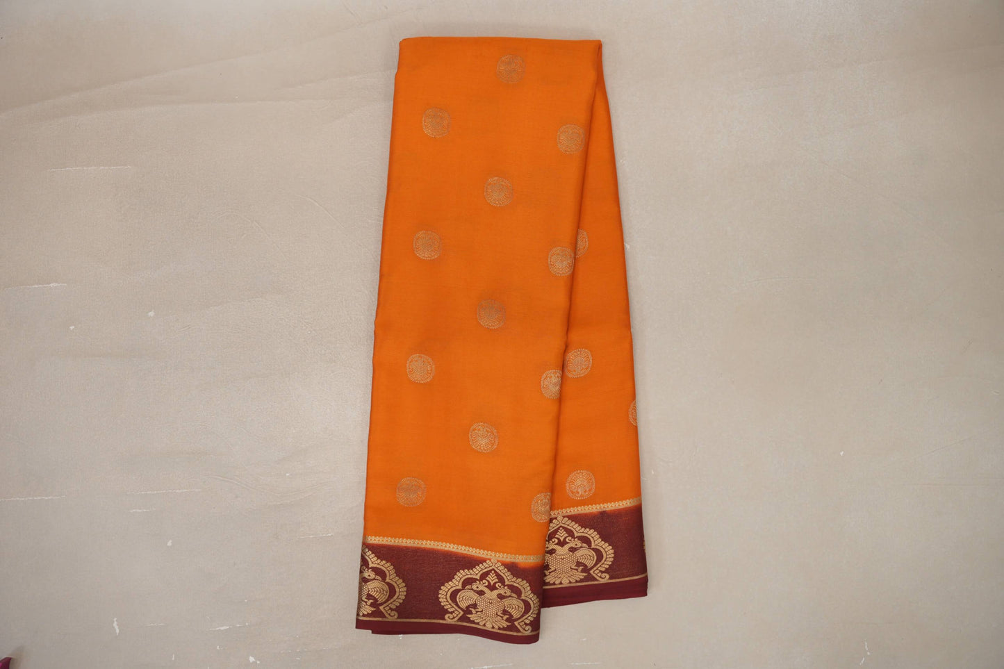 Online Mustard Orange with Maroon Borders Mysore Silk Saree
