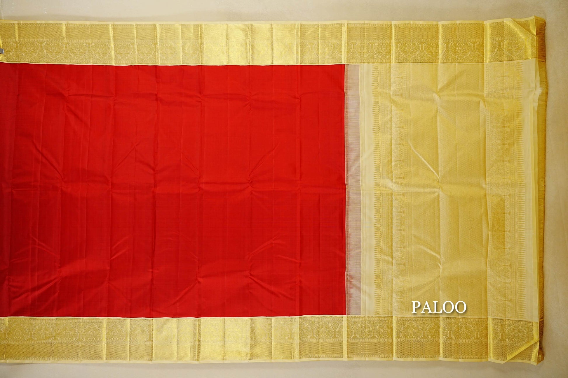 Bright Red with Cream Borders Vintage Kanjivaram Silk Saree paloo