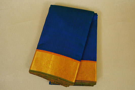 Folded Peacock Blue Vintage Kanjivaram Silk Saree