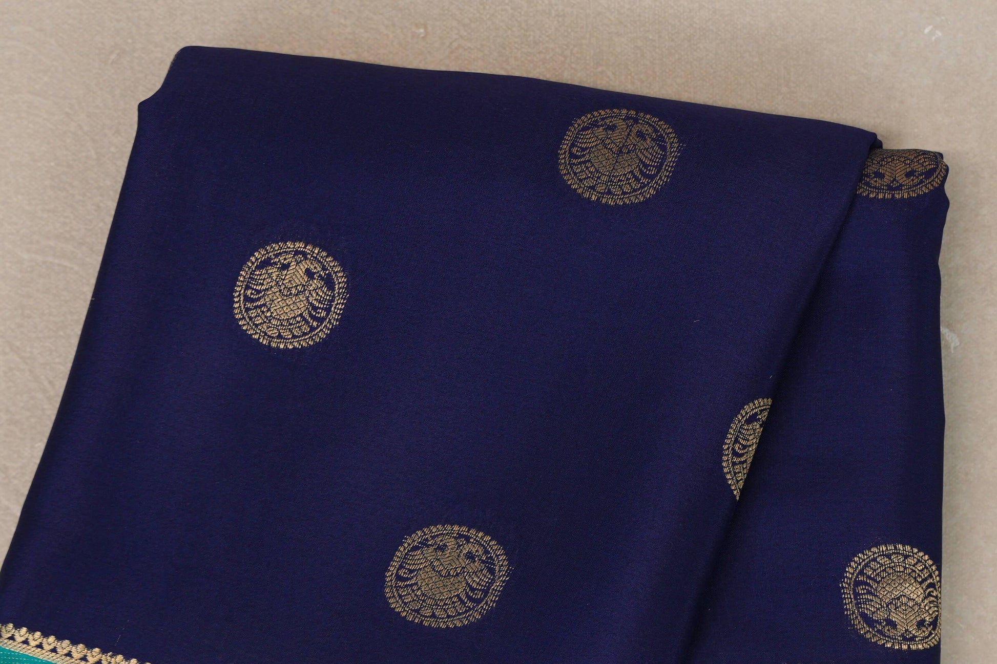 Navy Blue with Rama Green Borders Mysore Silk Saree body
