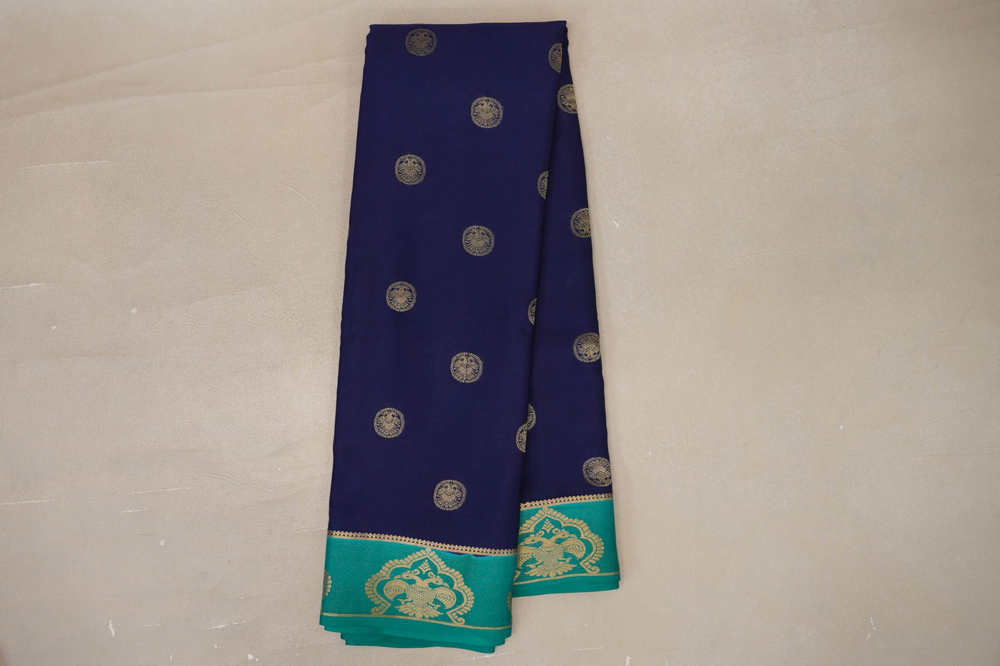 Online Navy Blue with Rama Green Borders Mysore Silk Saree 