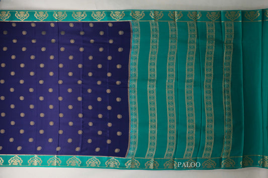 Navy Blue with Rama Green Borders Mysore Silk Saree paloo