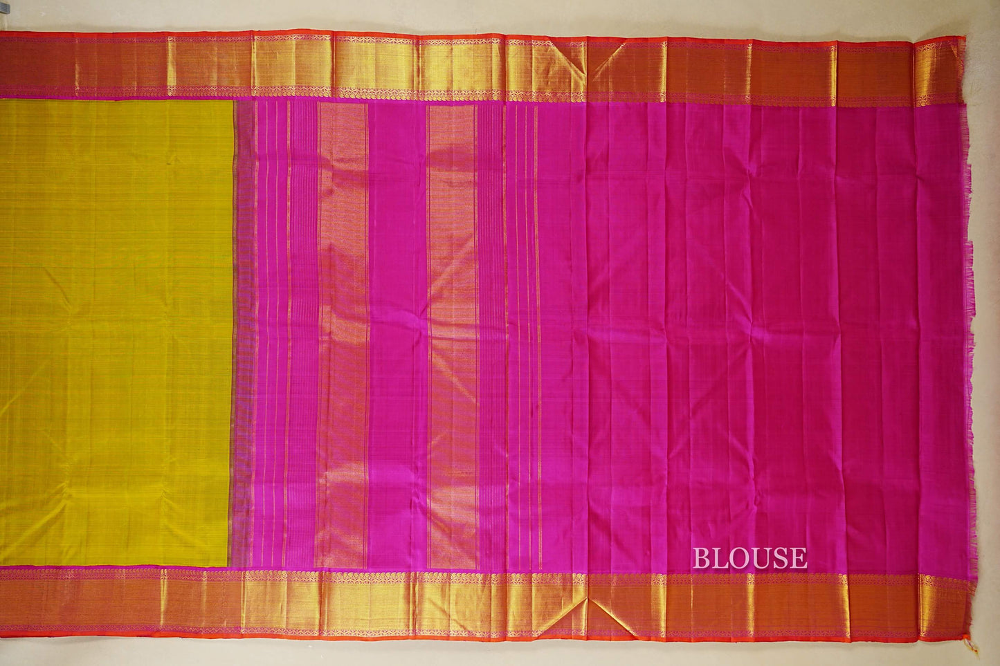  Dual Tone of Green and Yellow Vintage Kanjivaram Silk Saree blouse