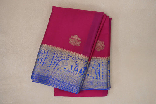 Rani Pink with Royal Blue Borders Mysore Silk Saree