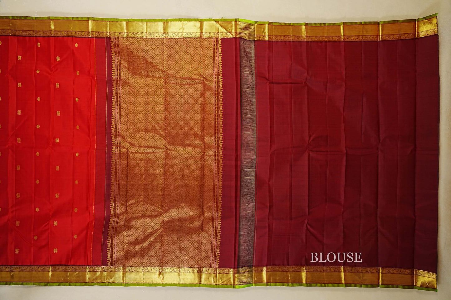 Bright Red Vintage Kanjivaram Silk Saree  blouse