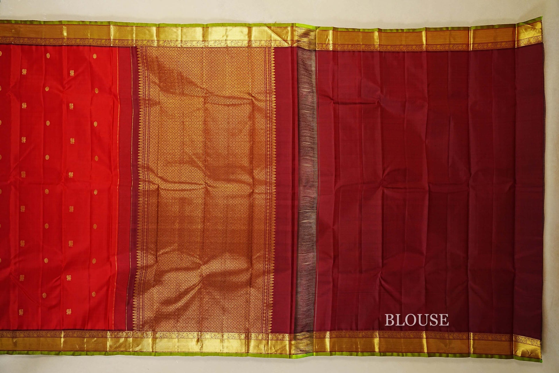 Bright Red Vintage Kanjivaram Silk Saree  blouse