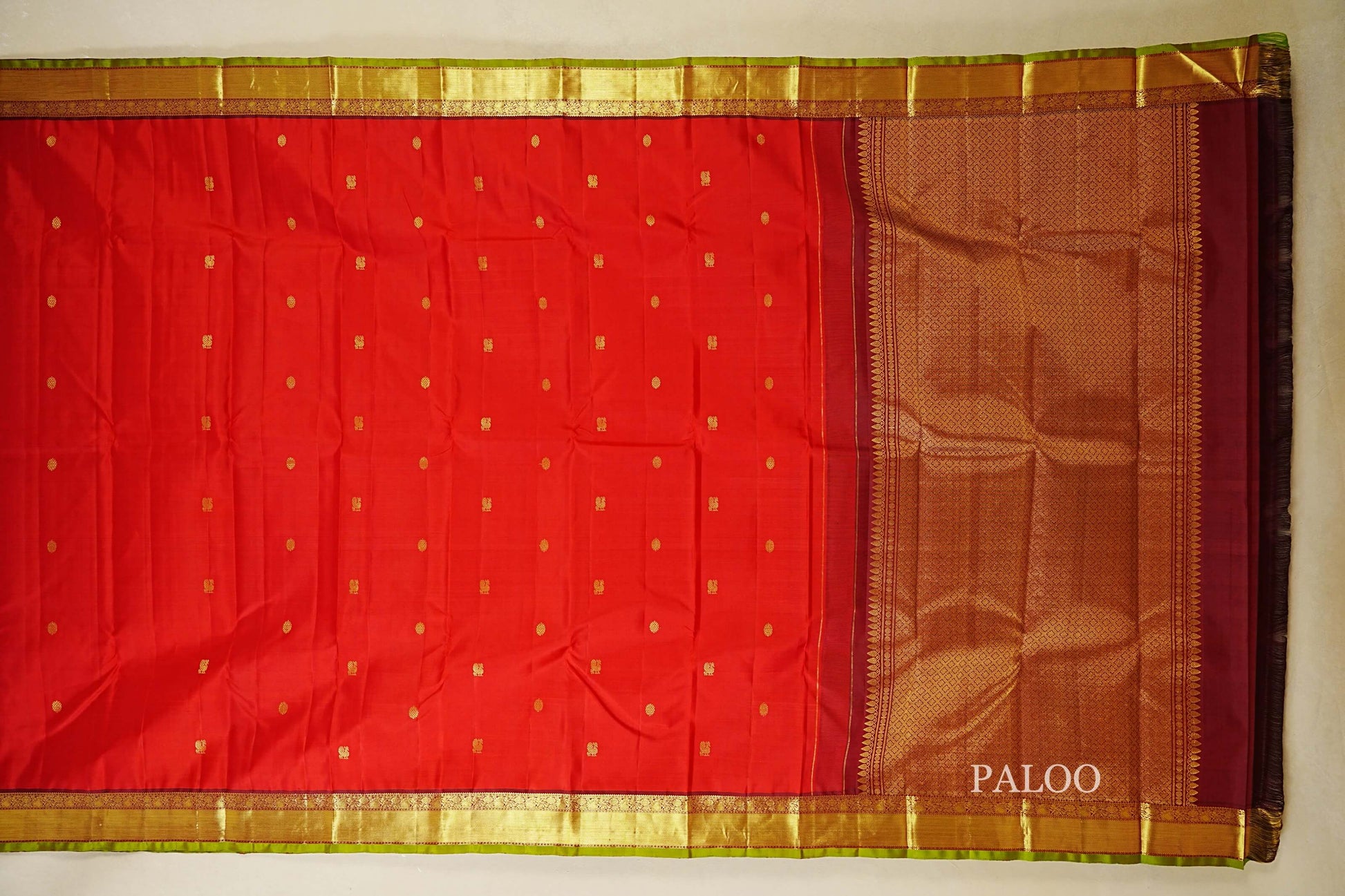 Bright Red Vintage Kanjivaram Silk Saree paloo