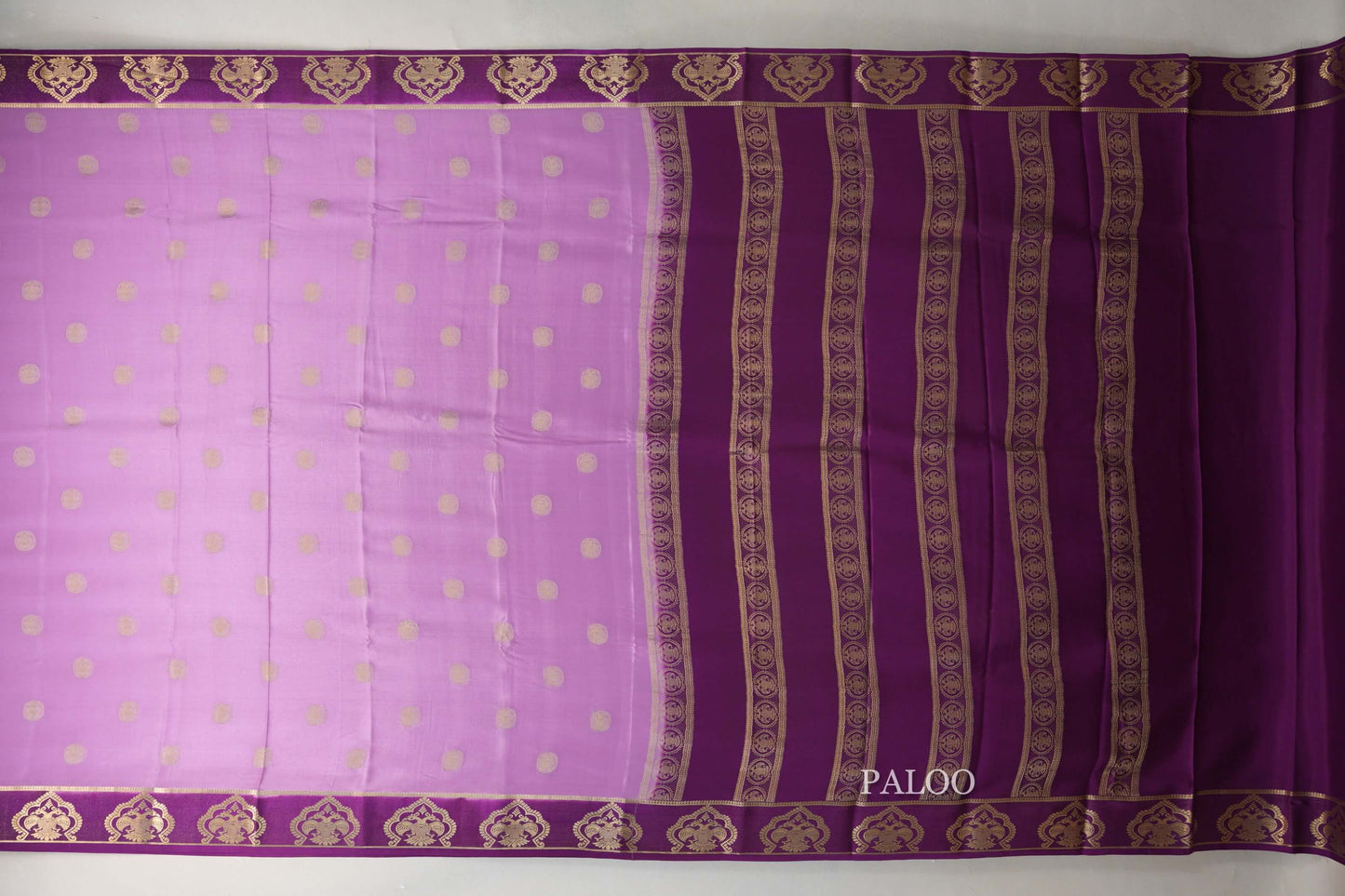 Lavender with Deep Purple Borders Mysore Silk Saree paloo