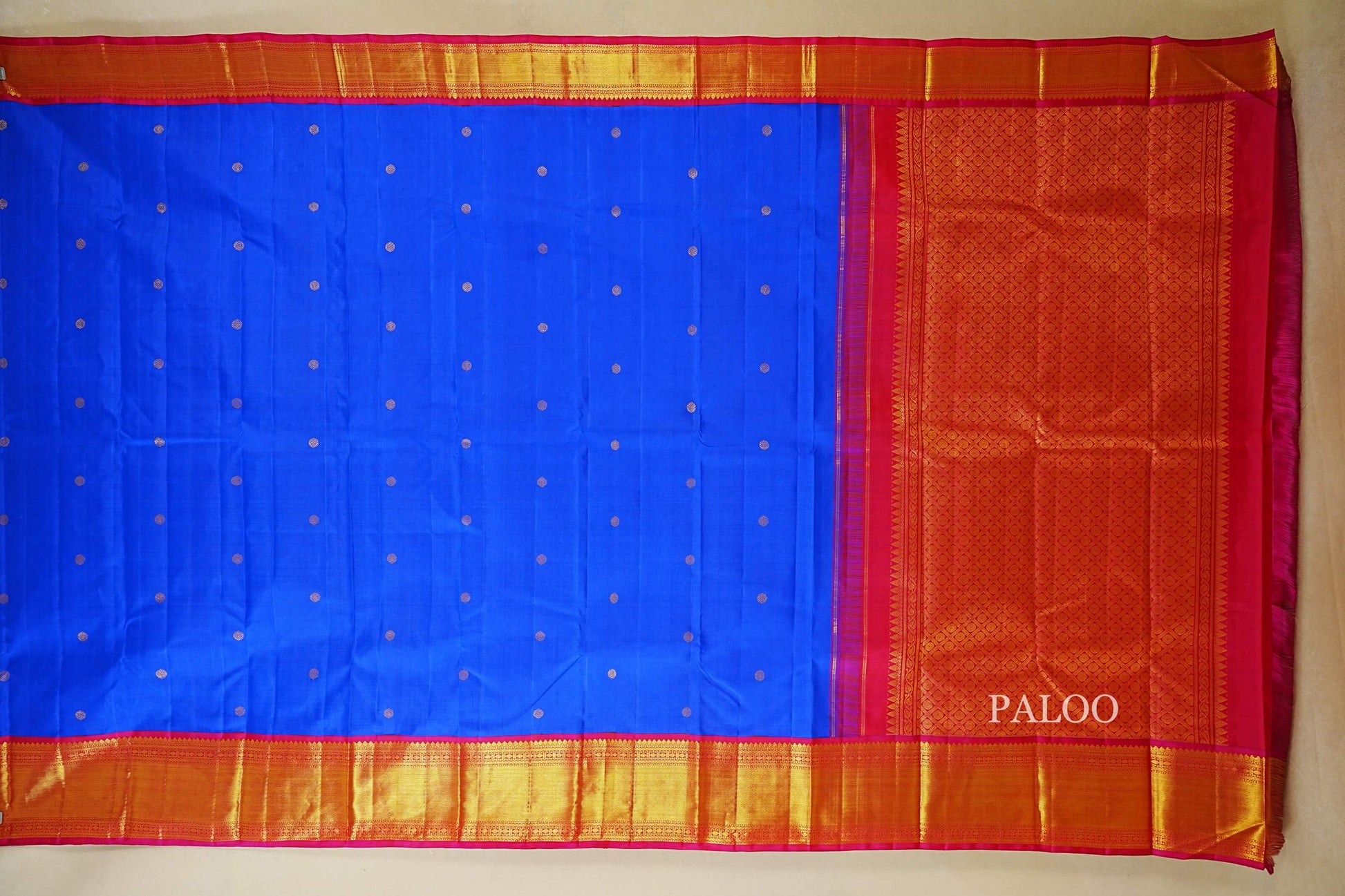 Royal Blue with Reddish Pink Borders Vintage Kanjivaram Silk Saree  paloo