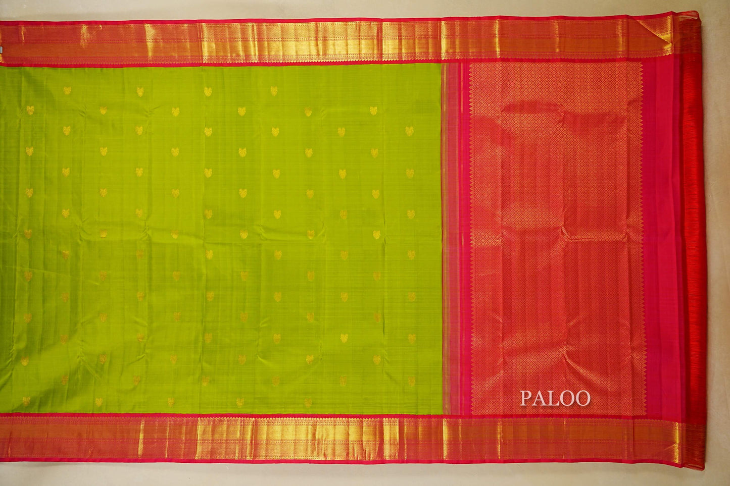 Parrot Green with Reddish Pink Borders Vintage Kanjivaram Silk Saree PALOO