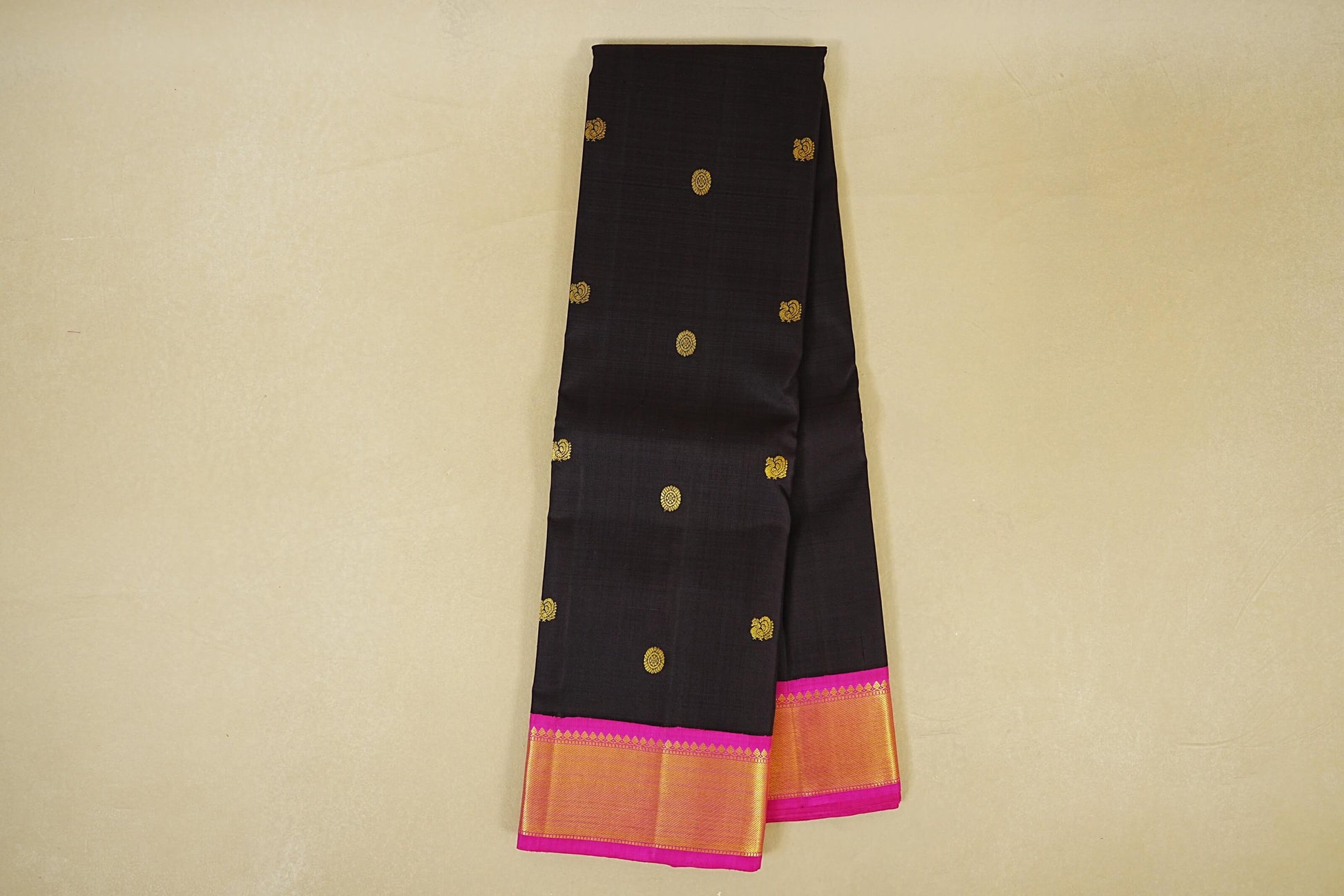 Dark Navy Blue with Rani Pink Borders Vintage Kanjivaram Silk Saree online