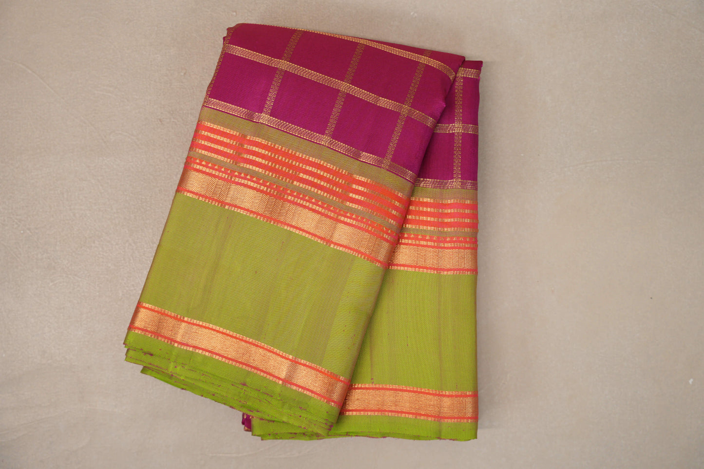 folded Bright Magenta Pink Vintage Kanjivaram Silk Saree